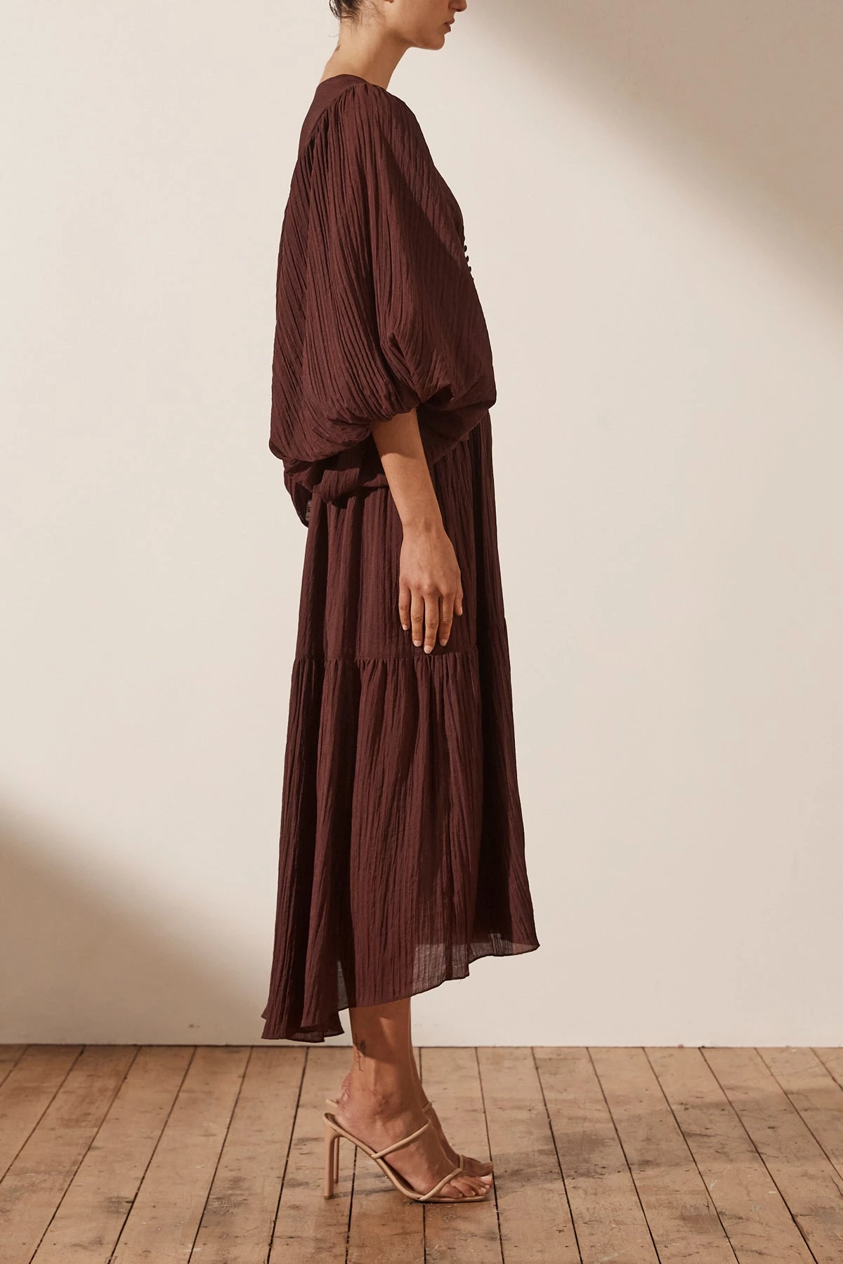 Shona Joy MILA PLUNGED TIERED MIDI DRESS - COCOA DRESSES 4 Shona Joy MILA PLUNGED TIERED MIDI DRESS - COCOA DRESSES