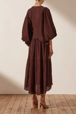 Shona Joy MILA PLUNGED TIERED MIDI DRESS - COCOA DRESSES 10 Shona Joy MILA PLUNGED TIERED MIDI DRESS - COCOA DRESSES