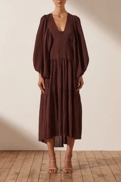 Shona Joy MILA PLUNGED TIERED MIDI DRESS - COCOA DRESSES 11 Shona Joy MILA PLUNGED TIERED MIDI DRESS - COCOA DRESSES