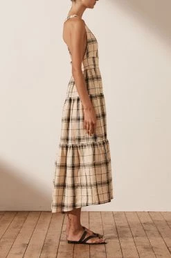Shona Joy INDRA LINEN PLUNGED CROSS BACK MIDI DRESS