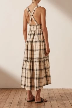 Shona Joy INDRA LINEN PLUNGED CROSS BACK MIDI DRESS