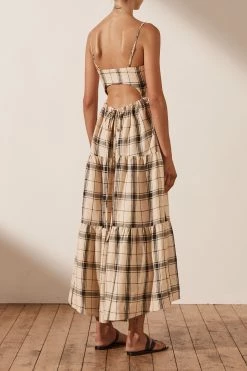 Shona Joy INDRA LINEN LACE UP BACKLESS MIDI DRESS DRESSES