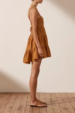 Shona Joy DRESSES MAYA LINEN PIN TUCK OPEN BACK TIERED MINI DRESS - TURMERIC 9 Shona Joy DRESSES MAYA LINEN PIN TUCK OPEN BACK TIERED MINI DRESS - TURMERIC