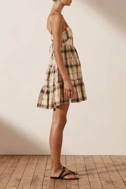 Shona Joy DRESSES INDRA LINEN OPEN BACK TIERED MINI DRESS