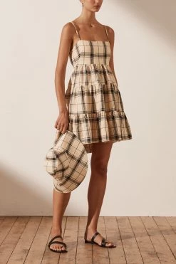 Shona Joy DRESSES INDRA LINEN OPEN BACK TIERED MINI DRESS