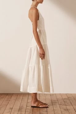 Shona Joy DRESSES MAYA LINEN BACKLESS HALTER MIDI DRESS - IVORY