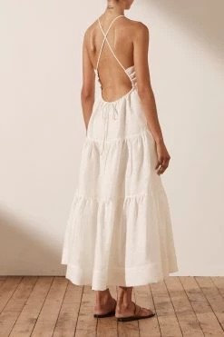 Shona Joy DRESSES MAYA LINEN BACKLESS HALTER MIDI DRESS - IVORY