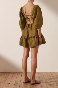Shona Joy DRESSES MAYA LINEN OPEN BACK MINI DRESS - CUMIN