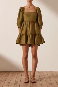 Shona Joy DRESSES MAYA LINEN OPEN BACK MINI DRESS - CUMIN