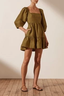 Shona Joy DRESSES MAYA LINEN OPEN BACK MINI DRESS - CUMIN
