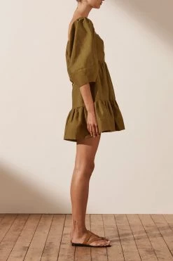 Shona Joy DRESSES MAYA LINEN OPEN BACK MINI DRESS - CUMIN