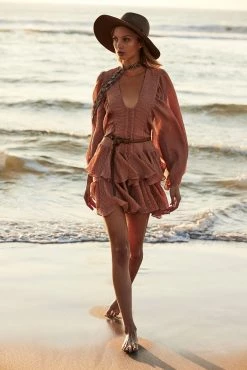 Shona Joy CHARLOTTE PLUNGED DRAPED MINI DRESS - DESERT ROSE