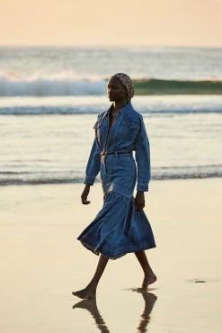 Shona Joy SKIRTS EMILY FIT AND FLARE MIDI SKIRT - INDIGO