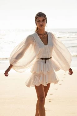 Shona Joy CHARLOTTE PLUNGED DRAPED MINI DRESS - ECRU DRESSES