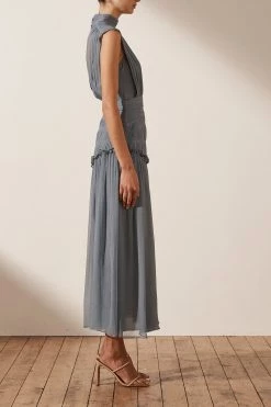Shona Joy DRESSES KAYLA HIGH NECK MIDI DRESS - BLUE SMOKE 8 Shona Joy DRESSES KAYLA HIGH NECK MIDI DRESS - BLUE SMOKE