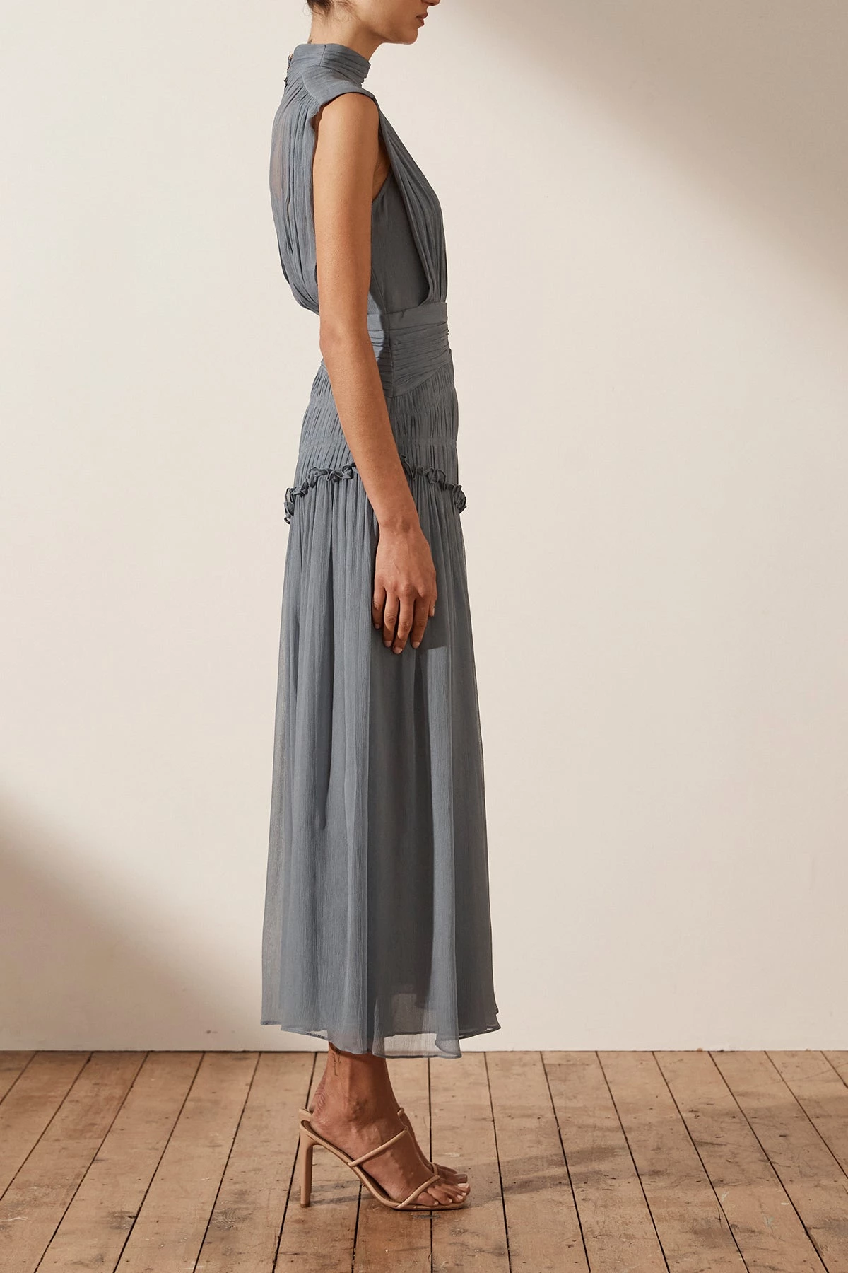 Shona Joy DRESSES KAYLA HIGH NECK MIDI DRESS - BLUE SMOKE 4 Shona Joy DRESSES KAYLA HIGH NECK MIDI DRESS - BLUE SMOKE