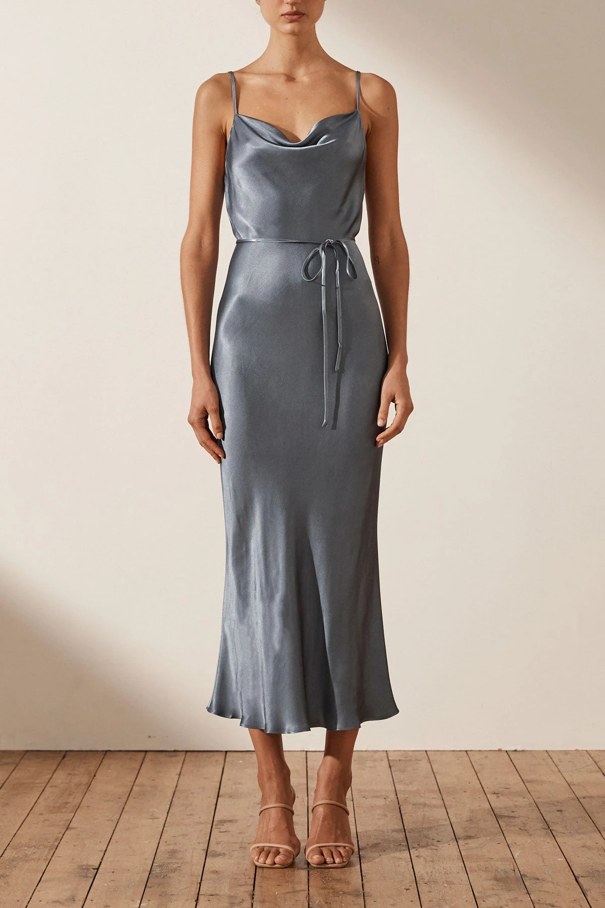 Shona Joy DRESSES LA LUNE BIAS COWL MIDI DRESS - BLUE SMOKE 2 Shona Joy DRESSES LA LUNE BIAS COWL MIDI DRESS - BLUE SMOKE