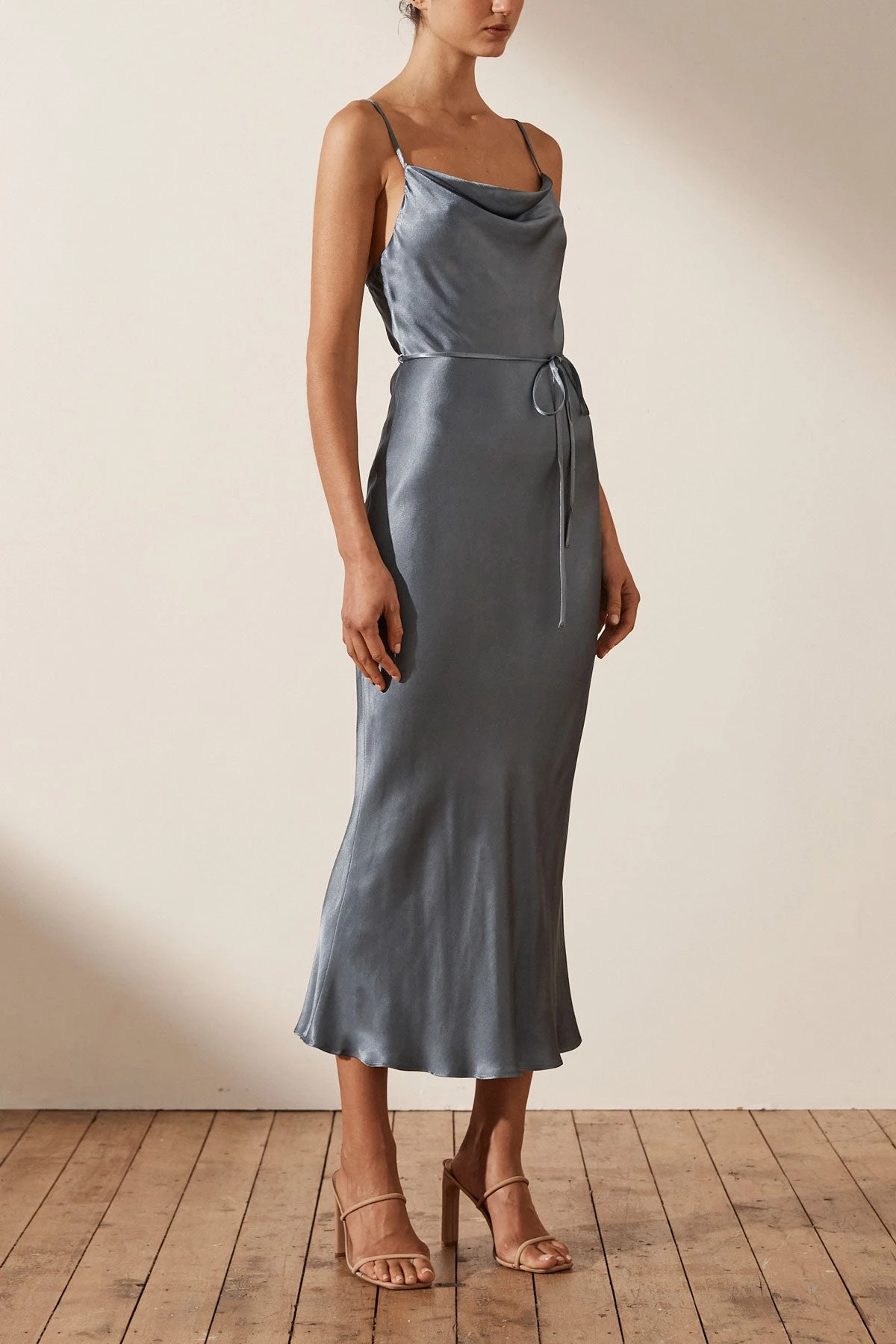 Shona Joy DRESSES LA LUNE BIAS COWL MIDI DRESS - BLUE SMOKE 3 Shona Joy DRESSES LA LUNE BIAS COWL MIDI DRESS - BLUE SMOKE