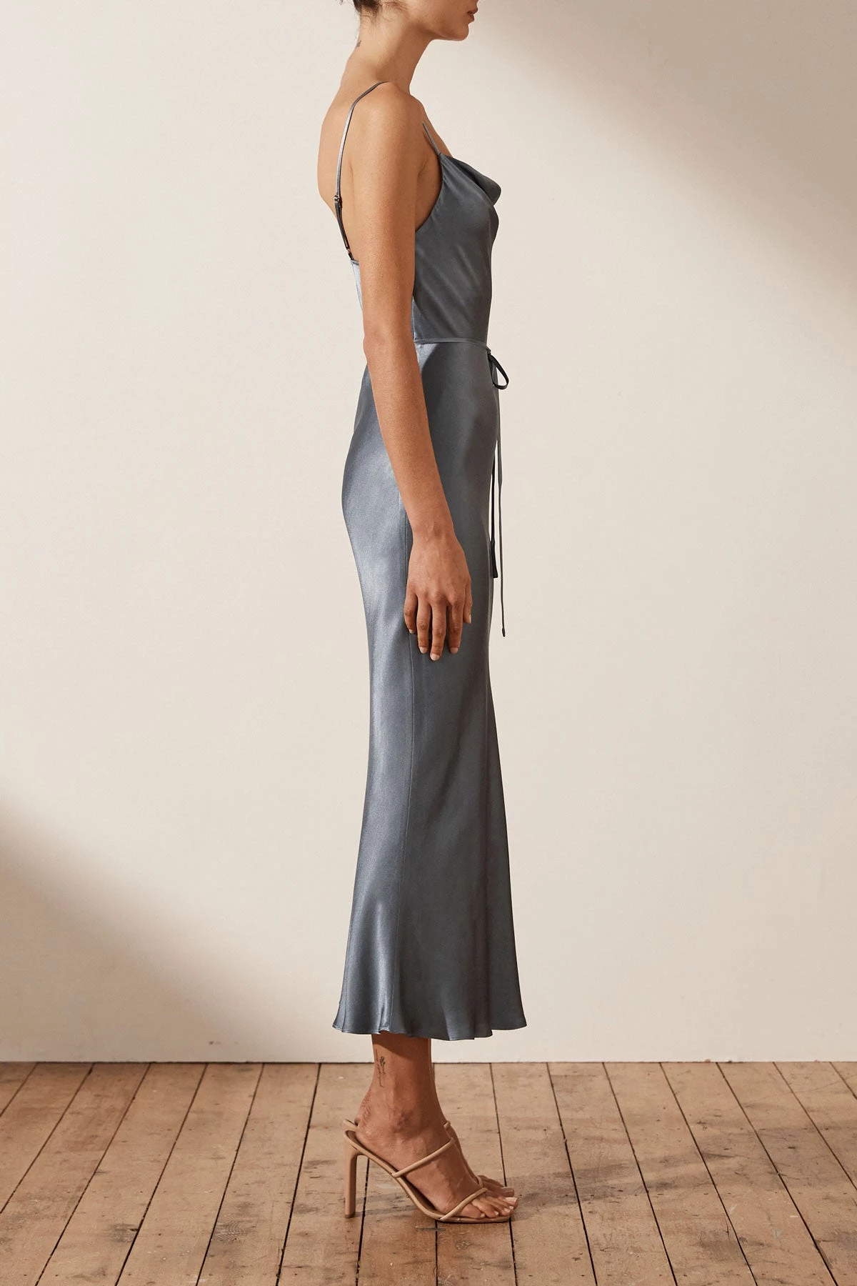 Shona Joy DRESSES LA LUNE BIAS COWL MIDI DRESS - BLUE SMOKE 4 Shona Joy DRESSES LA LUNE BIAS COWL MIDI DRESS - BLUE SMOKE