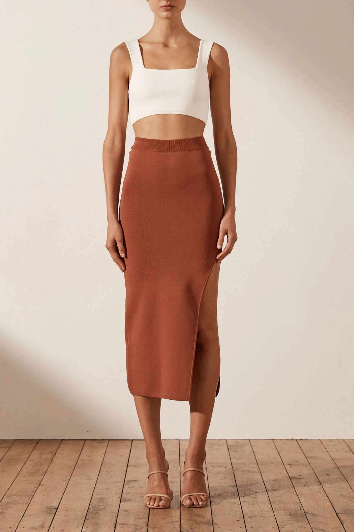 Shona Joy BASICS BASIC MIDI SKIRT - CLAY 3 Shona Joy BASICS BASIC MIDI SKIRT - CLAY