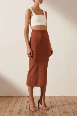 Shona Joy BASICS BASIC MIDI SKIRT - CLAY 9 Shona Joy BASICS BASIC MIDI SKIRT - CLAY