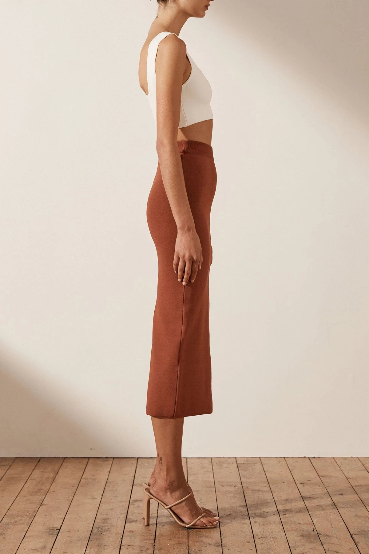 Shona Joy BASICS BASIC MIDI SKIRT - CLAY 5 Shona Joy BASICS BASIC MIDI SKIRT - CLAY