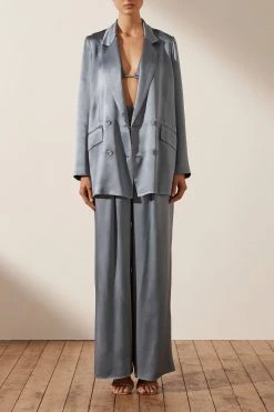 Shona Joy LA LUNE DOUBLE BREASTED BLAZER - BLUE SMOKE TOPS