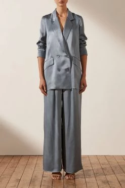 Shona Joy LA LUNE DOUBLE BREASTED BLAZER - BLUE SMOKE TOPS