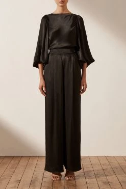 Shona Joy LA LUNE COWL BACK BALLOON SLEEVE BLOUSE - BLACK