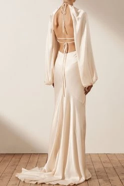 Shona Joy LA LUNE BALLOON SLEEVE OPEN BACK MAXI DRESS - CREAM