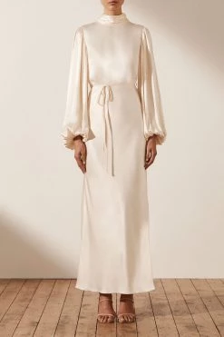 Shona Joy LA LUNE OPEN BACK WRAP MIDI DRESS - CREAM