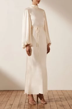 Shona Joy LA LUNE OPEN BACK WRAP MIDI DRESS - CREAM