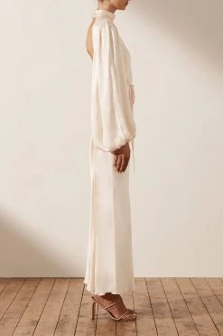 Shona Joy LA LUNE OPEN BACK WRAP MIDI DRESS - CREAM