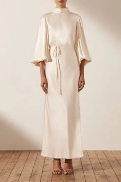 Shona Joy LA LUNE OPEN BACK WRAP MIDI DRESS - CREAM