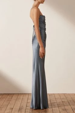 Shona Joy DRESSES LA LUNE LACE BACK MAXI DRESS - BLUE SMOKE