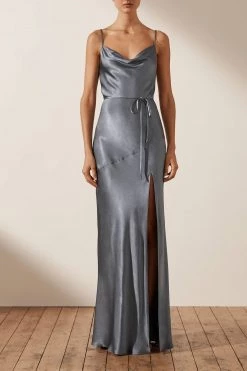 Shona Joy LA LUNE BIAS COWL MAXI DRESS - BLUE SMOKE DRESSES 8 Shona Joy LA LUNE BIAS COWL MAXI DRESS - BLUE SMOKE DRESSES