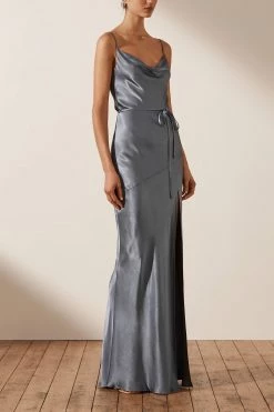 Shona Joy LA LUNE BIAS COWL MAXI DRESS - BLUE SMOKE DRESSES 9 Shona Joy LA LUNE BIAS COWL MAXI DRESS - BLUE SMOKE DRESSES