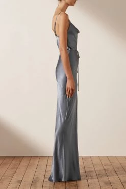 Shona Joy LA LUNE BIAS COWL MAXI DRESS - BLUE SMOKE DRESSES 10 Shona Joy LA LUNE BIAS COWL MAXI DRESS - BLUE SMOKE DRESSES