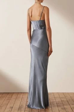 Shona Joy LA LUNE BIAS COWL MAXI DRESS - BLUE SMOKE DRESSES 11 Shona Joy LA LUNE BIAS COWL MAXI DRESS - BLUE SMOKE DRESSES