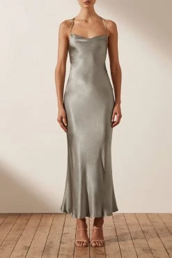 Shona Joy LA LUNE BACKLESS BIAS MIDI DRESS - SAGE