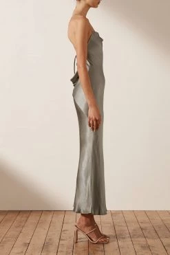 Shona Joy LA LUNE BACKLESS BIAS MIDI DRESS - SAGE