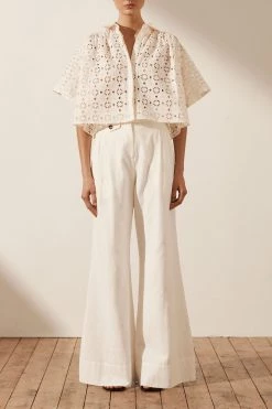 Shona Joy FRYDA LINEN SHORT SLEEVE SHIRT - RICE TOPS