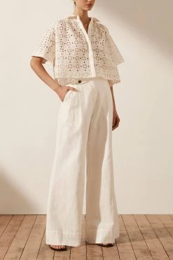 Shona Joy FRYDA LINEN SHORT SLEEVE SHIRT - RICE TOPS