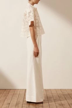 Shona Joy FRYDA LINEN SHORT SLEEVE SHIRT - RICE TOPS