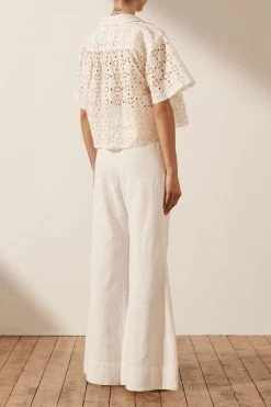 Shona Joy FRYDA LINEN SHORT SLEEVE SHIRT - RICE TOPS