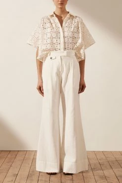 Shona Joy FRYDA LINEN SHORT SLEEVE SHIRT - RICE TOPS