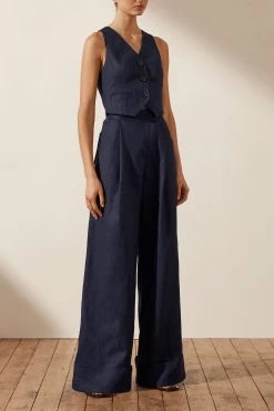 Shona Joy LIGIA LINEN TAILORED FITTED VEST - NAVY