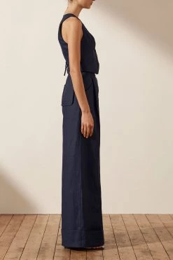 Shona Joy LIGIA LINEN TAILORED FITTED VEST - NAVY
