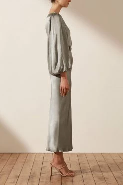 Shona Joy DRESSES LA LUNE BALLOON SLEEVE MIDI DRESS WITH BELT - SAGE