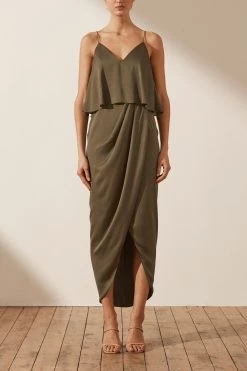 Shona Joy LUXE COCKTAIL FRILL DRESS - PINE DRESSES